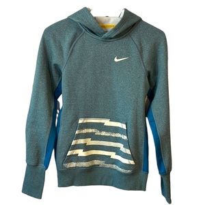 Nike Pullover Hoodie Y2K Therma Fit Kanga Pocket Heather Teal Blue Cream Size XS